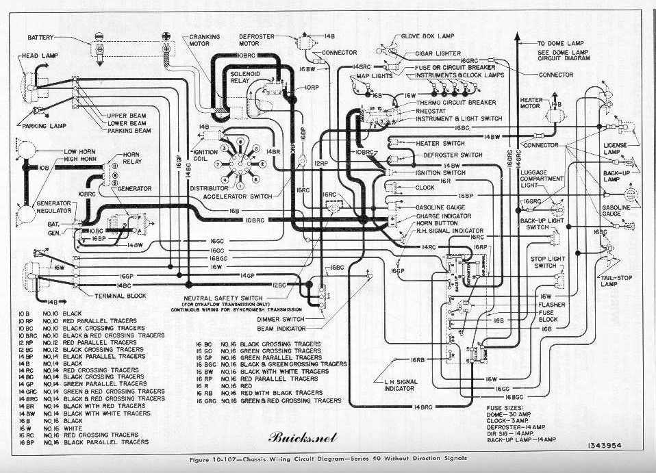 1951 Chassis Wiring Diagram - Series 40 Without Direction Signals