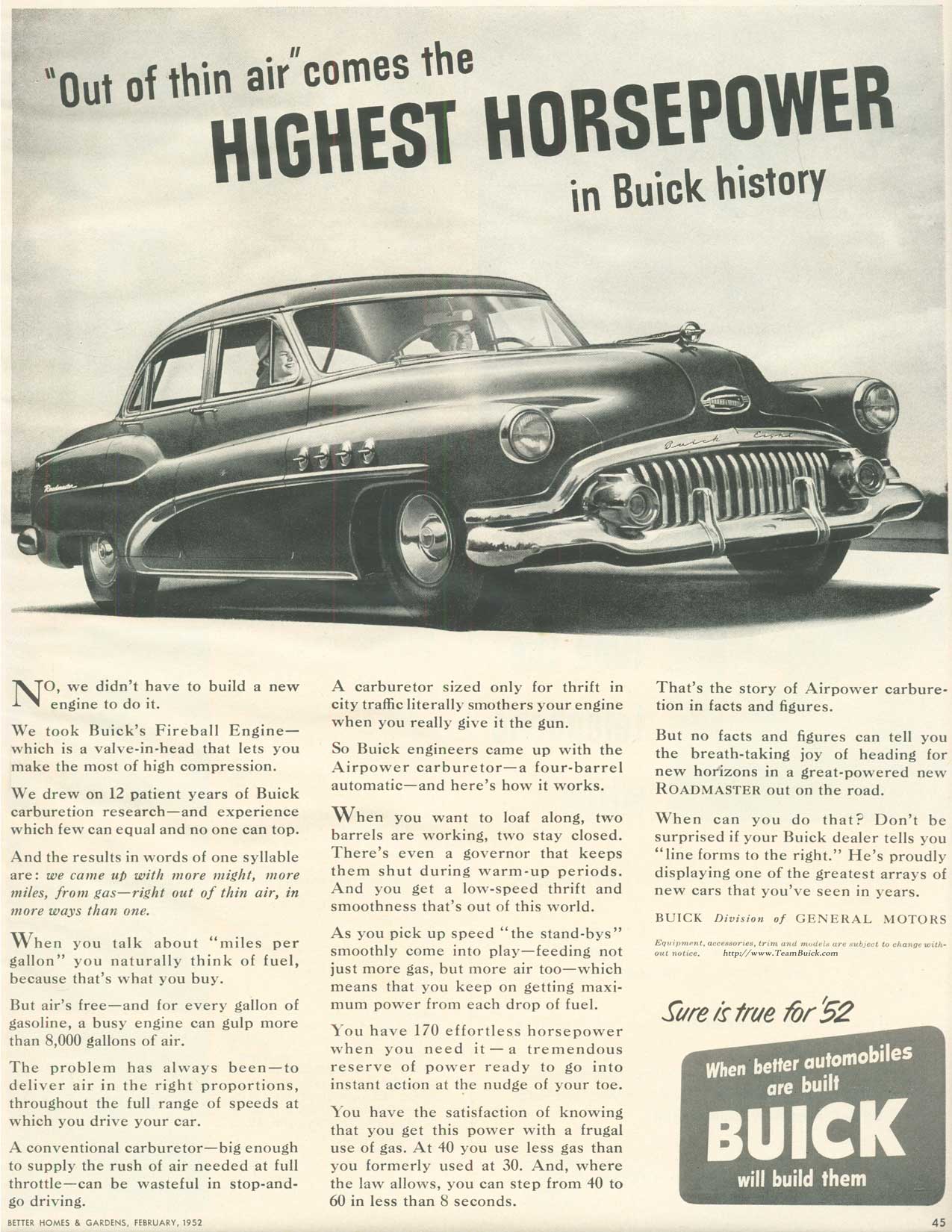 1952 Buick Roadmaster, Highest Horsepower