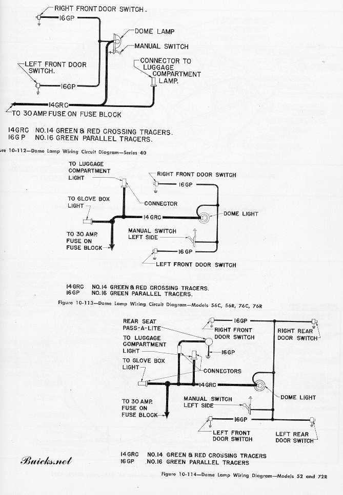 1952 Buick Dome Lamp Wiring Diagram - Models 52 and 72R