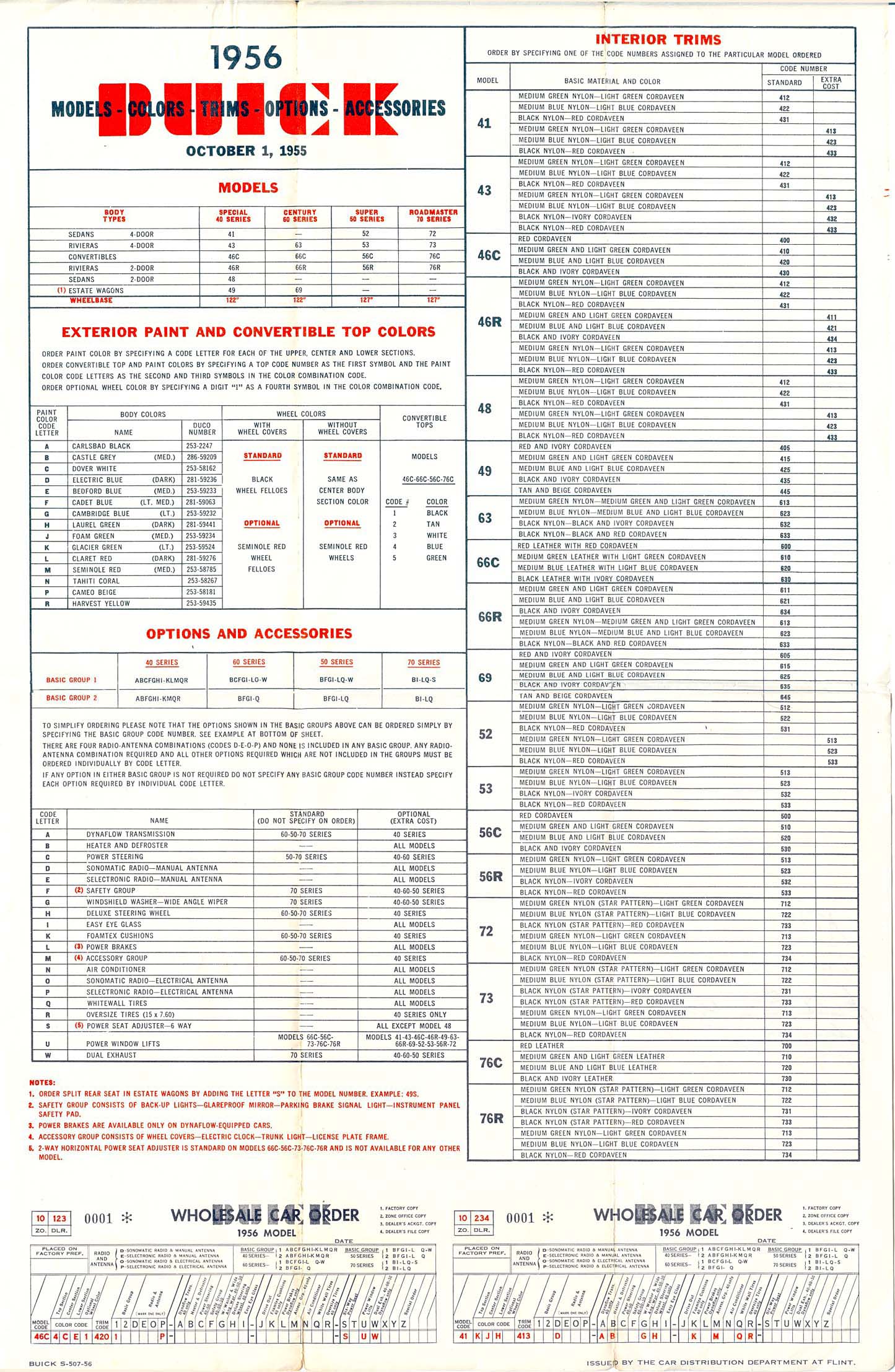 1956 Buick Options and Codes