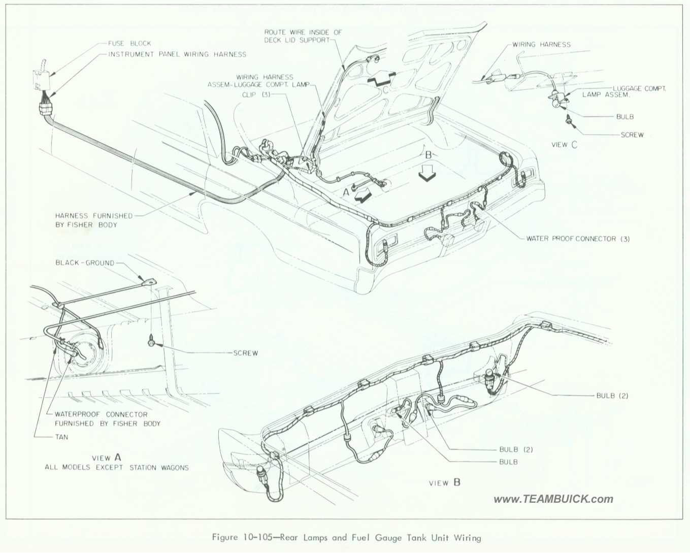 1964 Buick Rear Lamps and Fuel Gauge Tank Unit Wiring