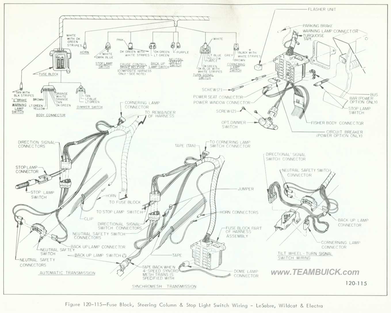 1966 Buick LeSabre, Wildcat, Electra, Fuse Block, Steering Column and Stop Light Switch Wiring