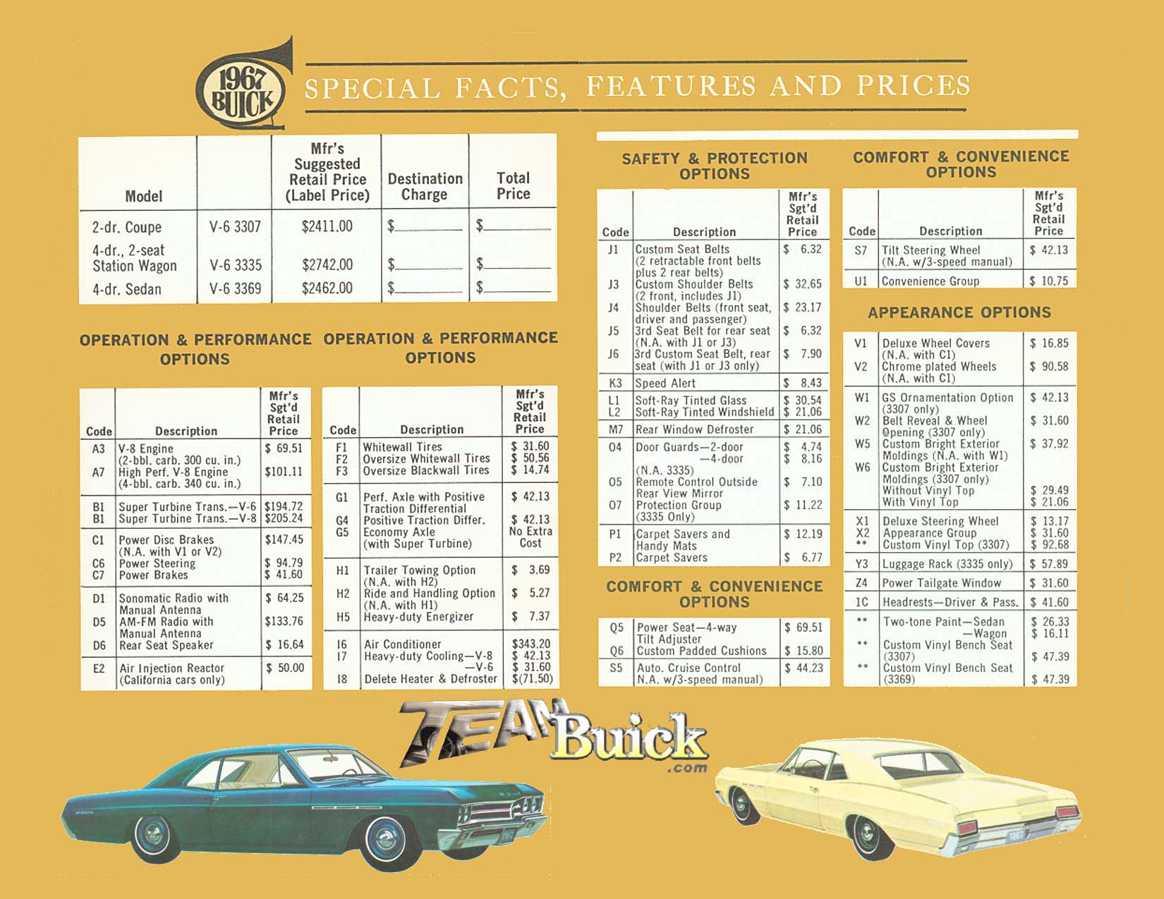 1967 Buick Special Opions and Codes