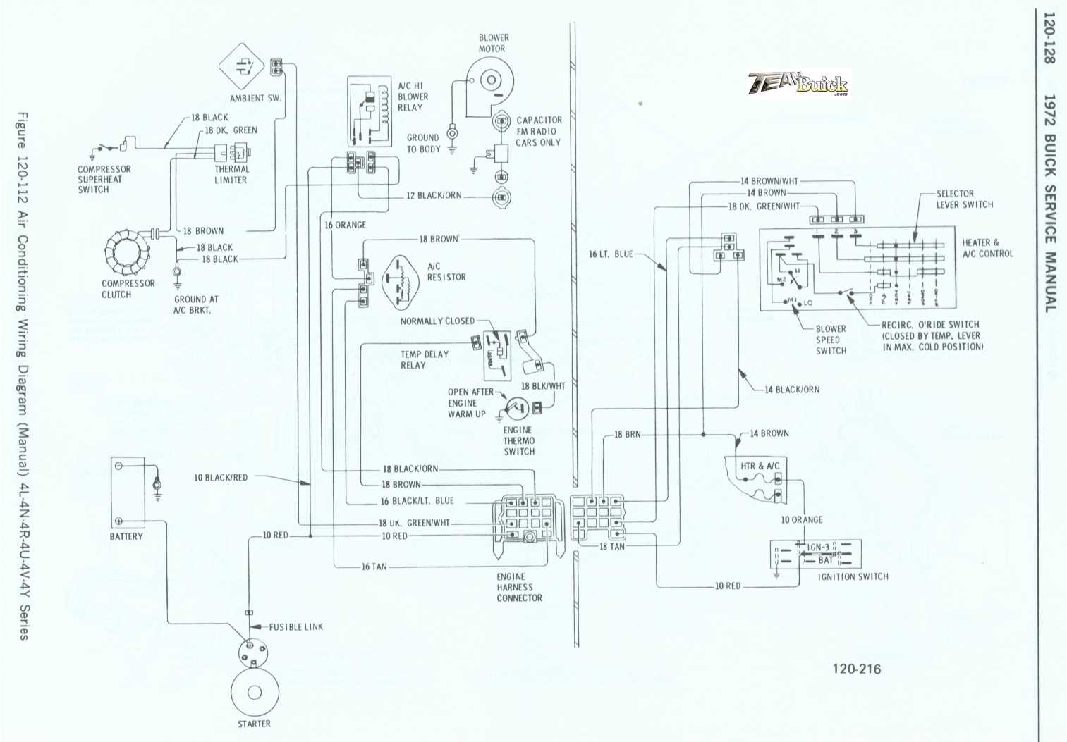 1972 Buick, Air Conditioning Wiring Diagram (Manual) 4L-4N-4R-4U-4V-4Y